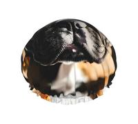 Cuffia da doccia con stampa bulldog francese, doppio strato, traspirante, cinghia elastica regolabile, essenziale da viaggio durevole