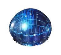 Cuffia da doccia con stampa cerebrale, riutilizzabile, doppio strato, con fascia elastica, perfetta per casa, spa, hotel e viaggi