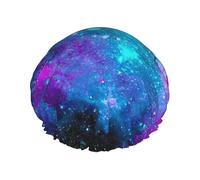 Cuffia da doccia con stampa cielo stellato viola, cuffia da doccia foderata per donne riutilizzabile, cuffia da bagno impermeabile a doppio strato