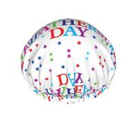 Cuffia da doccia con stampa con stelle e scritta "Happy Fathers Day", riutilizzabile, a doppio strato, accessorio da viaggio per hotel, cappello da doccia, taglia unica
