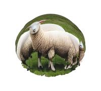 Cuffia da doccia con stampa di agnelli e pecore, riutilizzabile, a doppio strato, mantiene i capelli asciutti, si adatta a tutte le teste