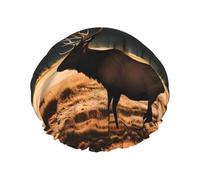 Cuffia da doccia con stampa di alce nel prato, riutilizzabile, a doppio strato, traspirante, ad asciugatura rapida, perfetta per casa, spa, hotel e viaggi