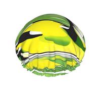 Cuffia da doccia con stampa di anatra verde, a doppio strato, con fascia elastica, ideale per casa, spa, hotel e viaggi