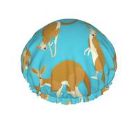 Cuffia da doccia con stampa di canguro e zoo, con divertente motivo cartoni animati, morbida e foderata, a doppio strato, lavabile, ampia fascia elastica per capelli