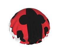 Cuffia da doccia con stampa di coccinelle divertenti, per donne e uomini, riutilizzabile, a doppio strato, con fascia elastica, taglia L