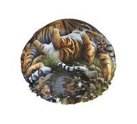 Cuffia da doccia con stampa di cuccioli di tigre della giungla, doppio strato traspirante, cinturino elastico regolabile, durevole accessorio da viaggio per hotel