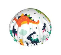 Cuffia da doccia con stampa di dinosauri colorati, alla moda, riutilizzabile, da donna, grande, per trecce e capelli lunghi