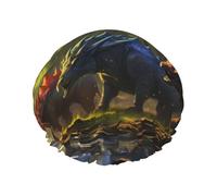 Cuffia da doccia con stampa di dinosauri colorati, alla moda, riutilizzabile, da donna, grande, per trecce e capelli lunghi