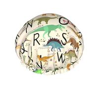 Cuffia da doccia con stampa di dinosauri con lettere dell'alfabeto, doppio strato, traspirante, cinturino elastico regolabile, durevole