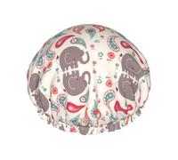 Cuffia da doccia con stampa di elefanti, riutilizzabile, a doppio strato, mantiene i capelli asciutti, si adatta a tutte le teste