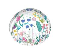 Cuffia da doccia con stampa di fiori colorati e scarabocchio, riutilizzabile, a doppio strato, mantiene i capelli asciutti, si adatta a tutte le teste