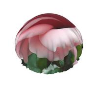 Cuffia da doccia con stampa di fiori di rosa, doppio strato, traspirante, cinghia elastica regolabile, essenziale da viaggio durevole