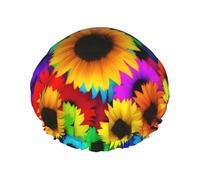 Cuffia da doccia con stampa di girasole arcobaleno - riutilizzabile, doppio strato, accessori da viaggio per hotel, cappello da doccia da salone L