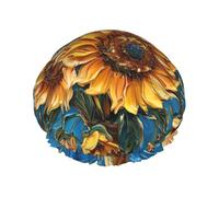 Cuffia da doccia con stampa di girasole con pittura a olio, cuffia da doccia foderata per le donne riutilizzabile, cuffia da bagno impermeabile a doppio strato