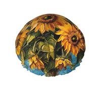 Cuffia da doccia con stampa di girasole con pittura a olio, cuffia da doccia foderata per le donne riutilizzabile, cuffia da bagno impermeabile a doppio strato