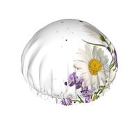 Cuffia da doccia con stampa di lavanda e margherite, cuffia da doccia foderata per le donne riutilizzabile, cuffia da bagno impermeabile a doppio strato