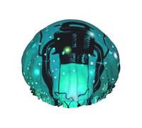 Cuffia da doccia con stampa di lucciole e lanterne, cuffia da doccia foderata per le donne riutilizzabile, cuffia da bagno impermeabile a doppio strato