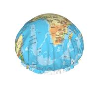 Cuffia da doccia con stampa di mappa del mondo, cuffia da doccia foderata per donne, riutilizzabile, cuffia da bagno impermeabile a doppio strato