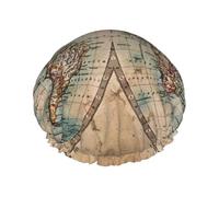 Cuffia da doccia con stampa di mappa del mondo vecchia, cuffia da doccia foderata per le donne riutilizzabile, cuffia da bagno impermeabile a doppio strato