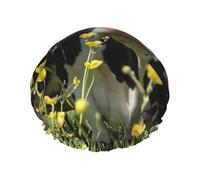 Cuffia da doccia con stampa di mucche bianche e nere, cuffia da doccia foderata per le donne riutilizzabile, cuffia da bagno impermeabile a doppio strato