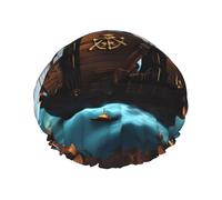 Cuffia da doccia con stampa di nave pirata dei cartoni animati, cuffia da bagno riutilizzabile a doppio strato, cappello da doccia traspirante per viaggi, hotel e uso domestico