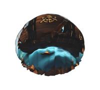 Cuffia da doccia con stampa di nave pirata dei cartoni animati, riutilizzabile, a doppio strato, traspirante, ad asciugatura rapida, perfetta per casa, spa, hotel e viaggi