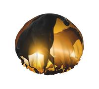 Cuffia da doccia con stampa di nuvole rosse e cavalli neri, da donna, grande fascia elastica lavabile, cuffia da doccia