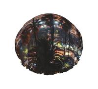 Cuffia da doccia con stampa di palme di Los Angeles, cuffia da doccia foderata da donna, riutilizzabile, cuffia da bagno impermeabile a doppio strato