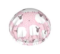 Cuffia da doccia con stampa di pecore bianche su sfondo rosa, morbida e foderata, a doppio strato, lavabile, ampia fascia elastica per capelli, cuffia da doccia per vasca da bagno