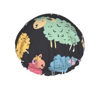 Cuffia da doccia con stampa di pecore colorate carine, cuffia da doccia foderata per le donne riutilizzabile, cuffia da bagno impermeabile a doppio strato