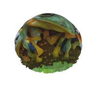 Cuffia da doccia con stampa di rane carine, cuffia da doccia foderata per le donne riutilizzabile, cuffia da bagno impermeabile a doppio strato