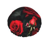 Cuffia da doccia con stampa di rose e fiori, riutilizzabile, a doppio strato, mantiene i capelli asciutti, si adatta a tutte le teste