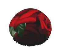 Cuffia da doccia con stampa di rose rosse, cuffia da doccia foderata per le donne riutilizzabile, cuffia da bagno impermeabile a doppio strato
