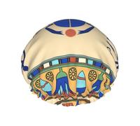 Cuffia da doccia con stampa di scarabeo egiziano da donna, riutilizzabile, impermeabile, a doppio strato, con fascia elastica, taglia unica