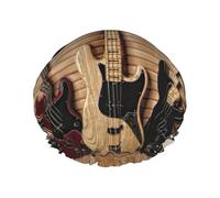 Cuffia da doccia con stampa di strumenti musicali per chitarra e basso, da donna, grande fascia elastica lavabile