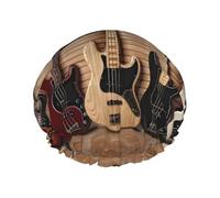 Cuffia da doccia con stampa di strumenti musicali per chitarra e basso, riutilizzabile a doppio strato, cuffia da doccia traspirante per viaggi, hotel e uso domestico