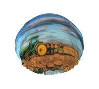 Cuffia da doccia con stampa di trattori Fantasy Farm - Cuffia riutilizzabile per capelli con protezione a doppio strato, traspirante e resistente, per viaggi
