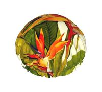 Cuffia da doccia con stampa di uccello tropicale del paradiso da donna, riutilizzabile, impermeabile, a doppio strato, con fascia elastica, taglia unica