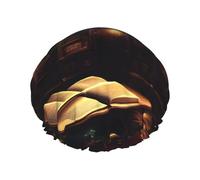 Cuffia da doccia con stampa di una biblioteca misteriosa, elastica e riutilizzabile, per capelli lunghi, grande cuffia impermeabile per doccia, per donne, uomini e bambini