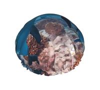 Cuffia da doccia con stampa divertente delfino che guarda te, per donne e uomini, riutilizzabile, a doppio strato, con fascia elastica, taglia unica