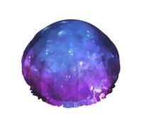 Cuffia da doccia con stampa galassia blu, a doppio strato, traspirante, con cinghia elastica regolabile, durevole