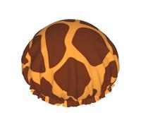 Cuffia da doccia con stampa giraffa, per donne e uomini, regolabile, riutilizzabile, a doppio strato, impermeabile, fodera in EVA, fascia elastica per capelli per tutte le lunghezze di capelli