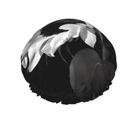 Cuffia da doccia con stampa girasole nera grigia - riutilizzabile, doppio strato, con fascia elastica - perfetta per casa, spa, hotel e viaggi