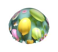 Cuffia da doccia con stampa Happy Easter Holiday riutilizzabile a doppio strato per capelli da bagno, mantiene i capelli asciutti, si adatta a tutte le teste