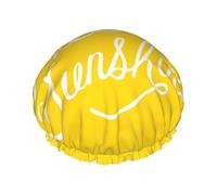 Cuffia da doccia con stampa Hello Sunshine per donne e uomini, riutilizzabile, a doppio strato, con fascia elastica, L