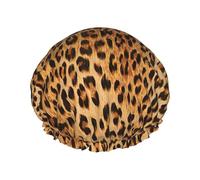 Cuffia da doccia con stampa leopardata da donna, leggera, riutilizzabile, morbida, a doppio strato impermeabile, a prova di perdite.