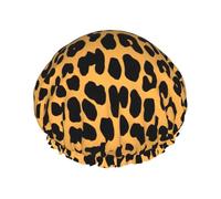 Cuffia da doccia con stampa leopardata, morbida e foderata, a doppio strato, lavabile, ampia fascia elastica per capelli