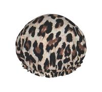Cuffia da doccia con stampa leopardata per le donne leggera riutilizzabile Softdouble strati impermeabili a prova di perdite.