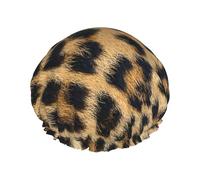 Cuffia da doccia con stampa leopardata ruvida per le donne leggera riutilizzabile Softdouble strati impermeabili a prova di perdite.