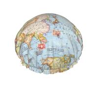 Cuffia da doccia con stampa mappa del mondo, per donne e uomini, riutilizzabile, a doppio strato, con fascia elastica, taglia unica